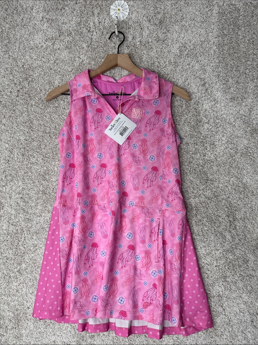 Turtles and Tees Golf Dress Sleeveless Pleated Girls XL Pink Multi